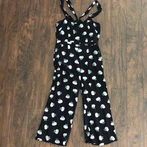 Loft Black with white and green floral Jumpsuit  size 4
